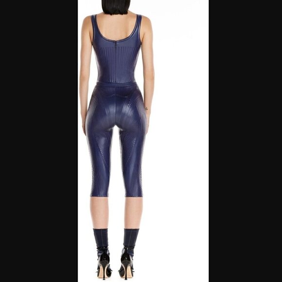 Mugler Shiny Embossed Bodysuit & Midi Leggings Logo Embossed High Shine Luxury - Picture 12 of 17